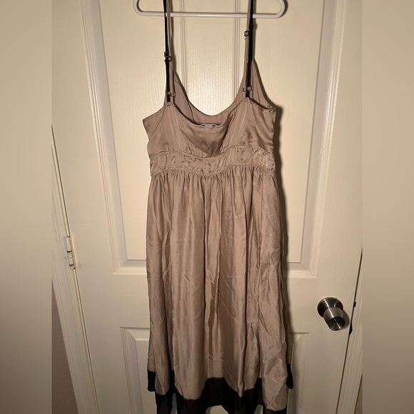 Banana Republic Beige and Dark Brown Midi Dress 100% Silk - Picture 12 of 12